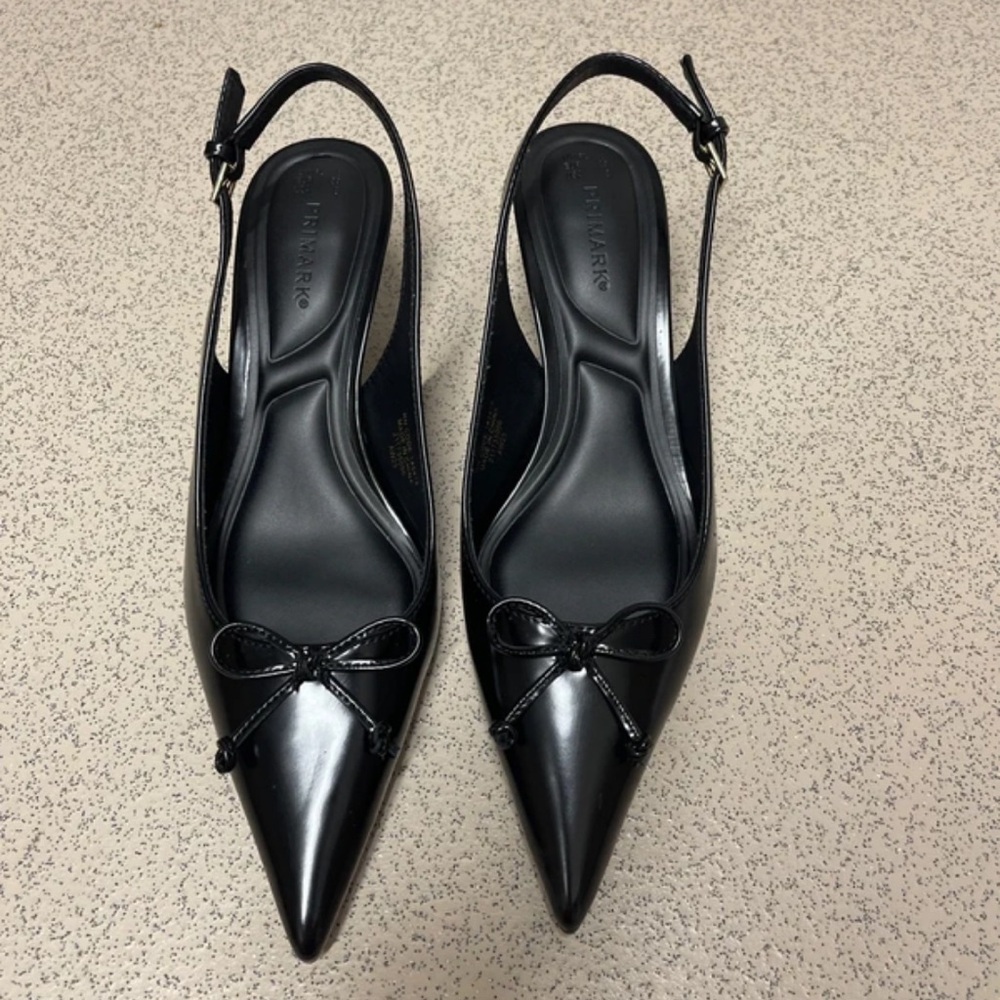 Primark Black Patent Pointed Slingback Flats with Bow